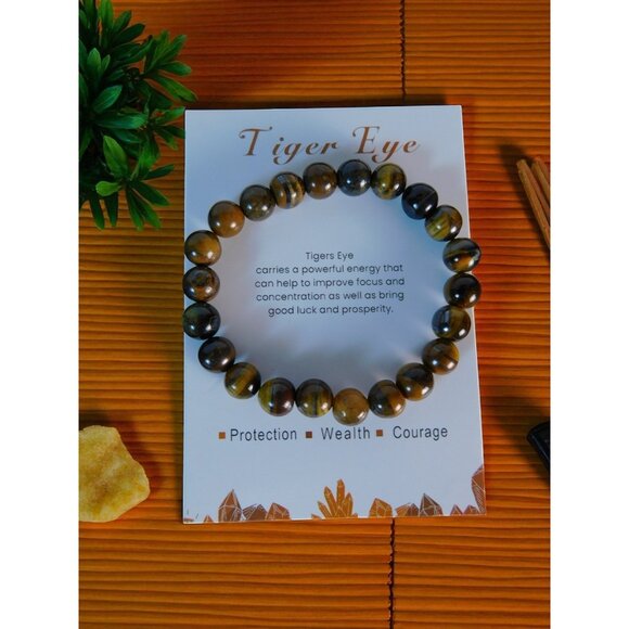 Tiger Eye Bracelet 8mm Stretch Gold - New - Witchcore Earth - Picture 2 of 12